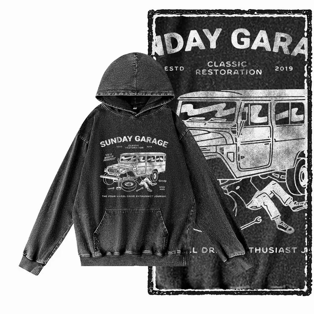 Acid-Washed Black Graphic Hoodie | Vintage Streetwear