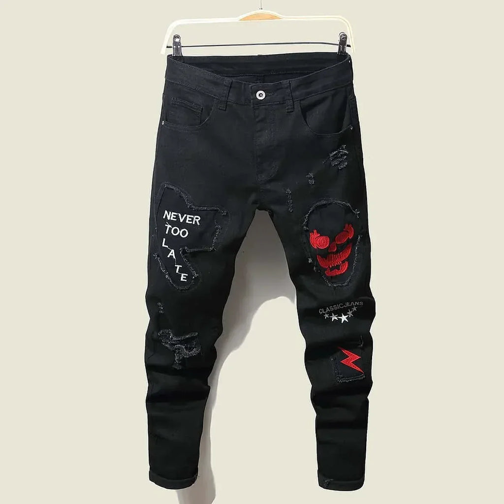 Men's Y2K Knee Ripped Skinny Jeans - ShopHub