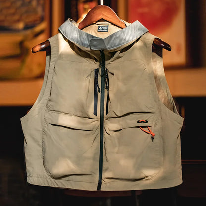 MADEN Khaki Hooded Quick-Dry Utility Vest