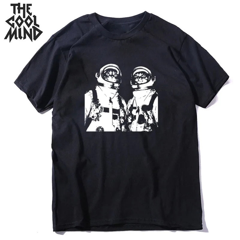 COOLMIND MO0167 Space Cat Graphic Cotton Tee