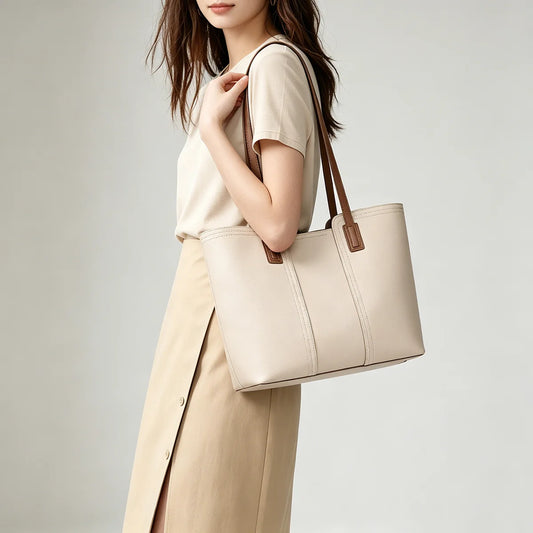 FOXER Soft Leather Handbag Women's Shoulder Bag Cowhide Leather Female Tote Bag Commute Large Capacity Luxury Bucket Bag Purse