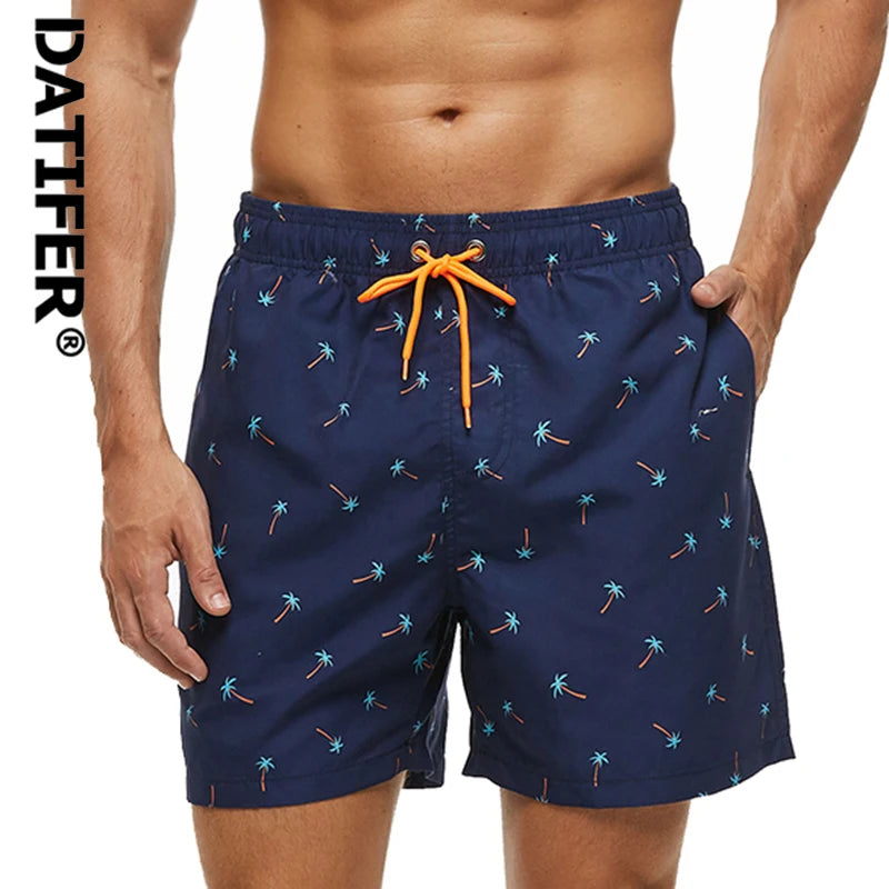 Men's Datifer Brand beach shorts, quick-dry swim trunks with athletic fit, suitable for surfing, swimming, and gym activities.
