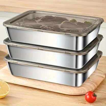 Stainless Steel Food Storage Container, Stackable Airtight Lid for Meal Prep, Fruit Meat Vegetables, Fridge Freezer Pantry