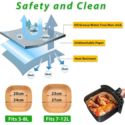 Air Fryer Paper Liners 23-27cm Square Compatible with COSORI/Ninja