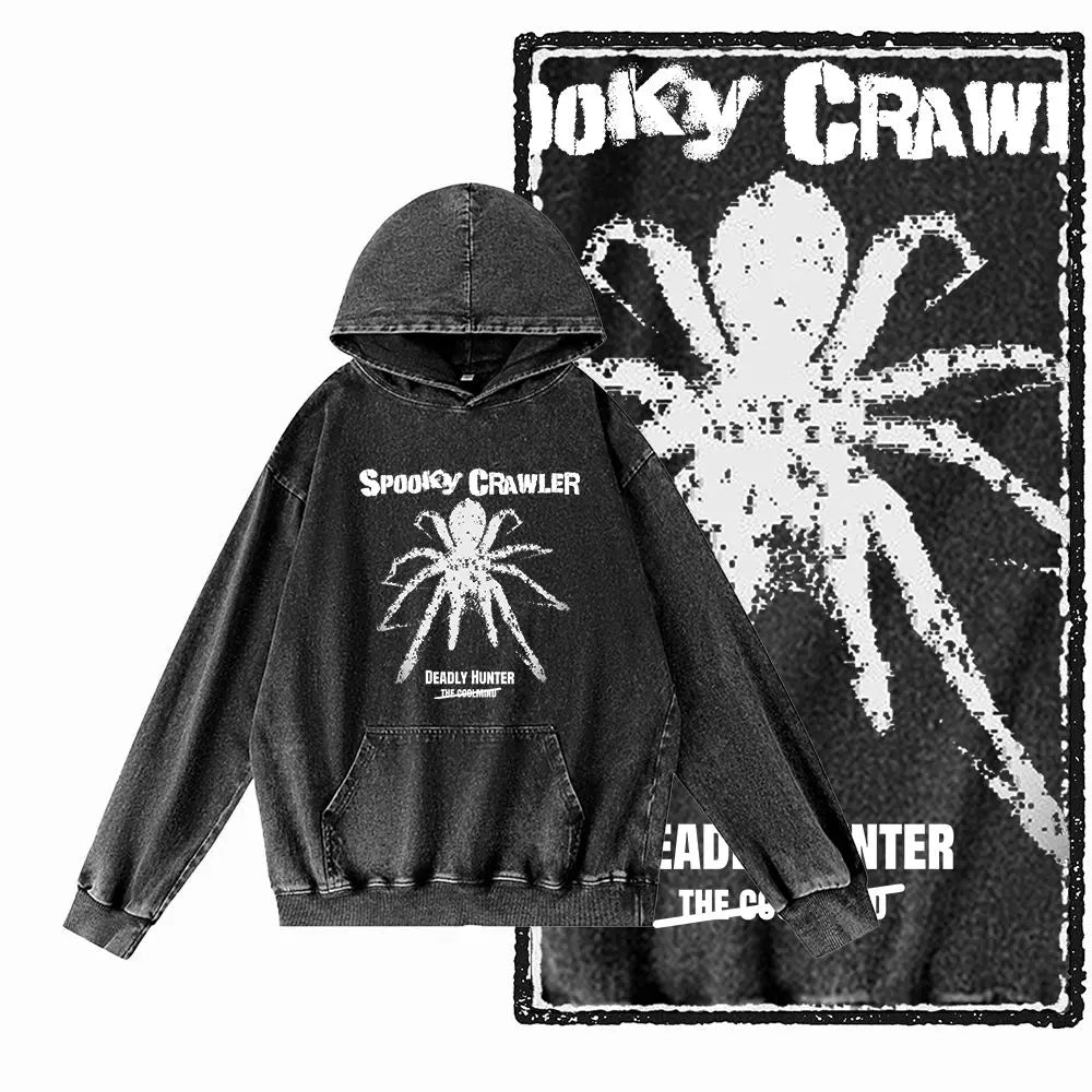 COOLMIND G20 Acid-Washed Black Graphic Hoodie