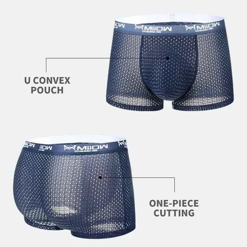 MiiOW 3Pcs Ice Silk Sexy Men Underwear Graphene Antibacterial Men's Panties Mens Underpants Mesh Breathable 4XL Man Boxer Briefs