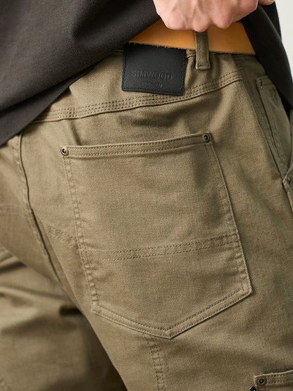 SIMWOOD 2026 Spring New Draping Motorcycle Riding Jeans Men 10oz Fashion Denim Trousers