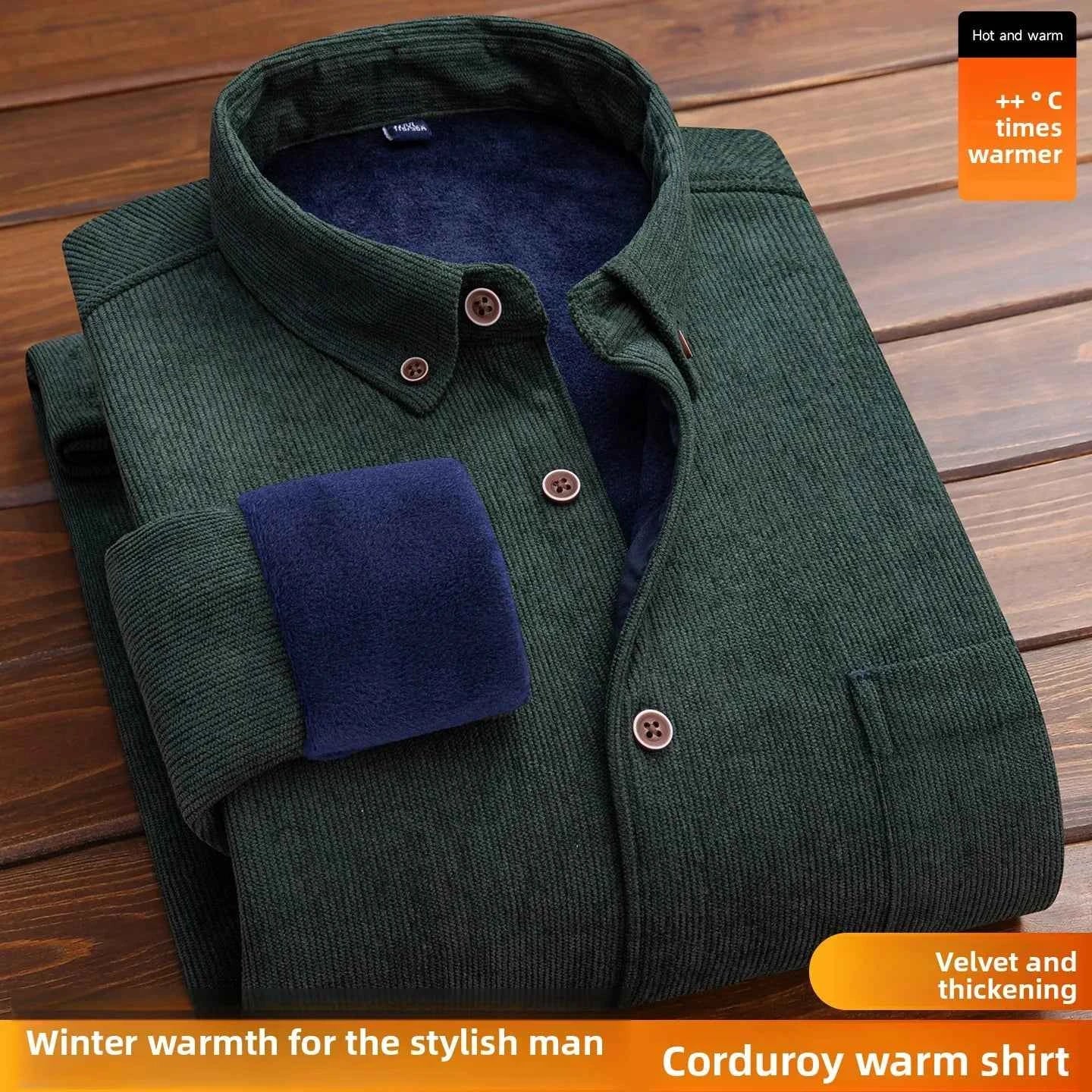 2024 Men's Large Size Corduroy Fleece Warm Plaid Classic Style Regular Fit Velvet Thick Casual Shirt  Brand Clothes Plus L-6XL
