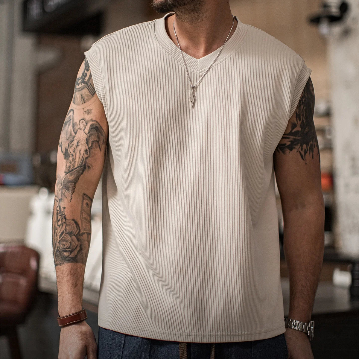 MADEN Heavyweight Ribbed V-Neck Tank Top