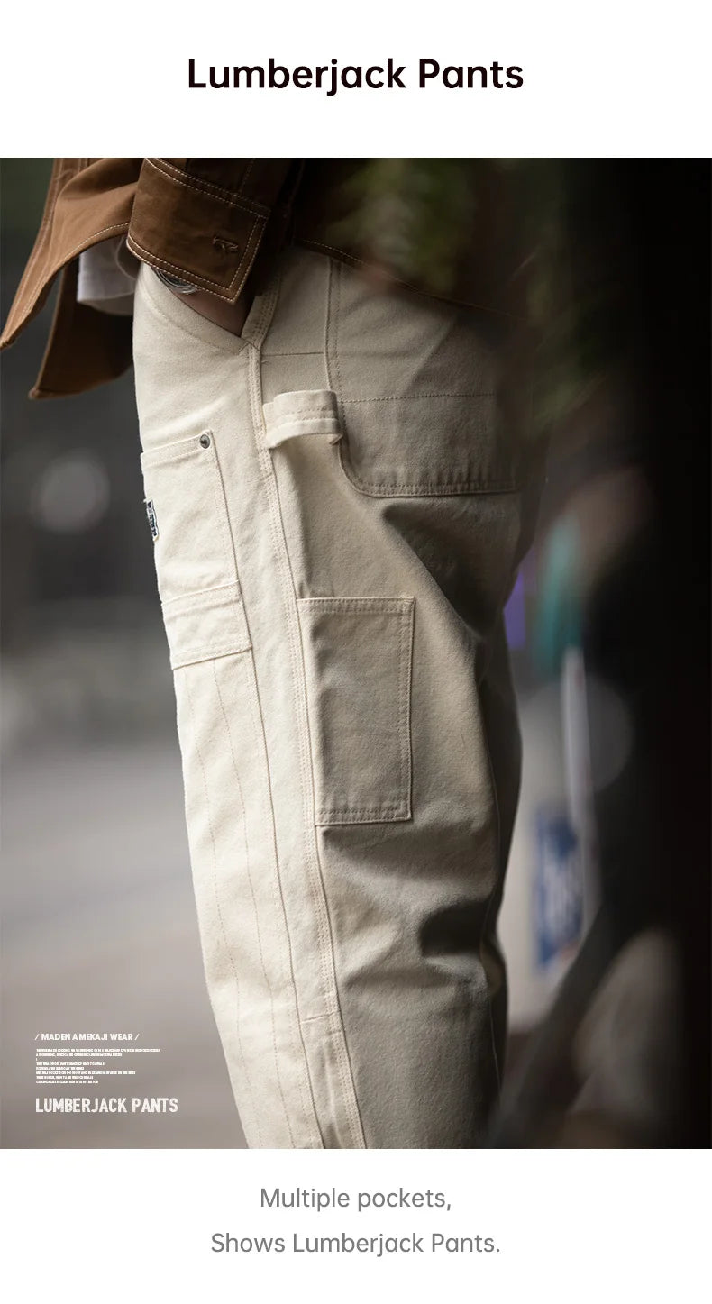 Maden Multi Pockets White Jeans Vintage Baggy Workwear Old Fashion Functional Design Chino Pants Mens Modified Lumberjack Pants