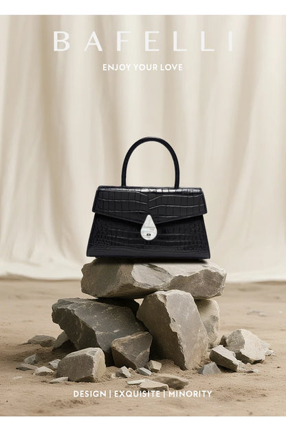 BAFELLI Crocodile-Pattern Leather Shoulder Bag