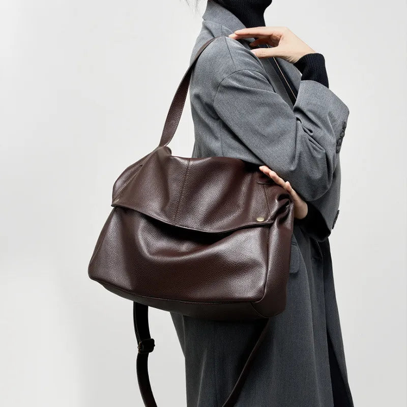FOXER Genuine Leather Shoulder Bag for Women Large Capacity Handbag Female Casual Tote Bag Computer Bag Crossbody Purse as Gift