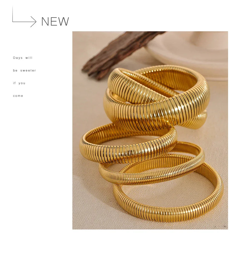 Stainless Steel Elastic Thick Metal Bracelet Bangle - ShopHub