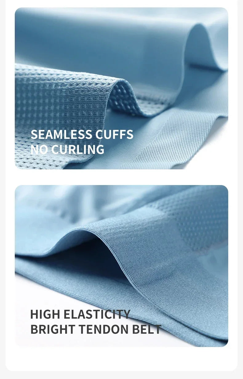 MiiOW 3Pcs Men's Breathable Boxer Underwear Seamless Ice Silk Mesh Panties with Cotton Crotch