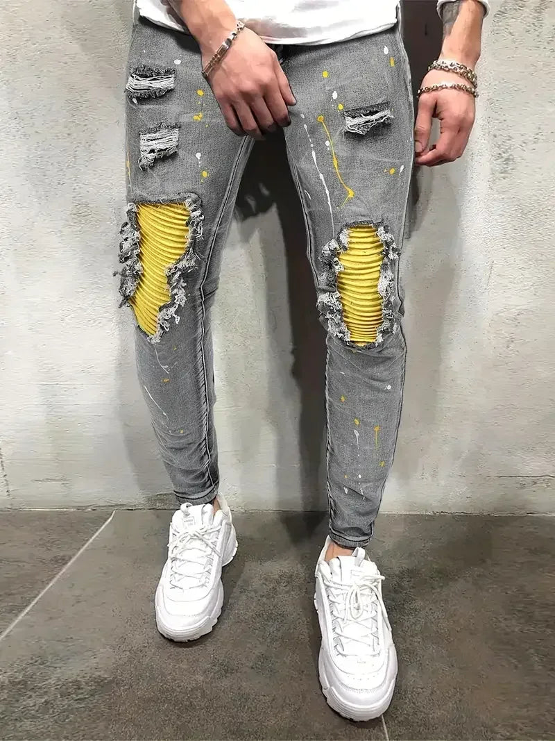 Men's Casual Creative Street Style Slim Fit Jeans - ShopHub