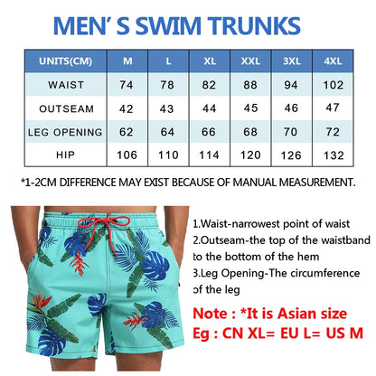 Men's breathable polyester boardshorts with elastic waist, side pocket, and mesh lining for summer beach or gym wear.