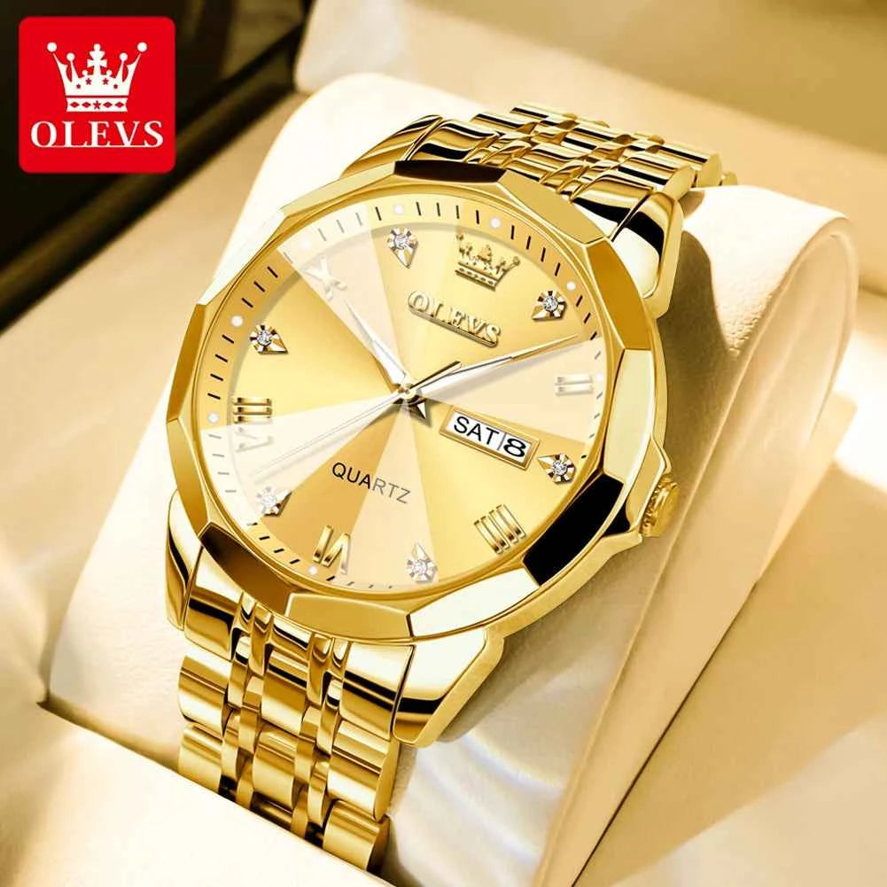 OLEVS 9970 Mens Watch with Original Mirror Quartz Movement, Waterproof, Luminous Dual Calendar - Perfect Mens Gifts Reloj