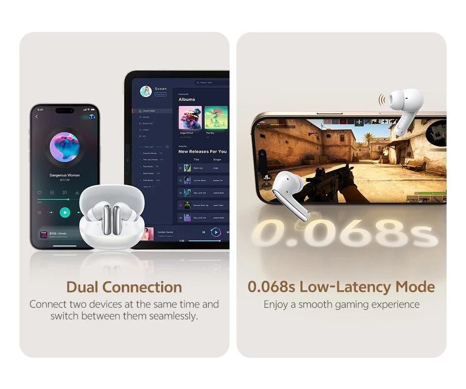 QCY MeloBuds N20 Earphones - Wireless Bluetooth 6.0 with 13mm Drivers and 50dB Adaptive Hybrid Noise Cancelling, 40Hrs Battery Life - ShopHub