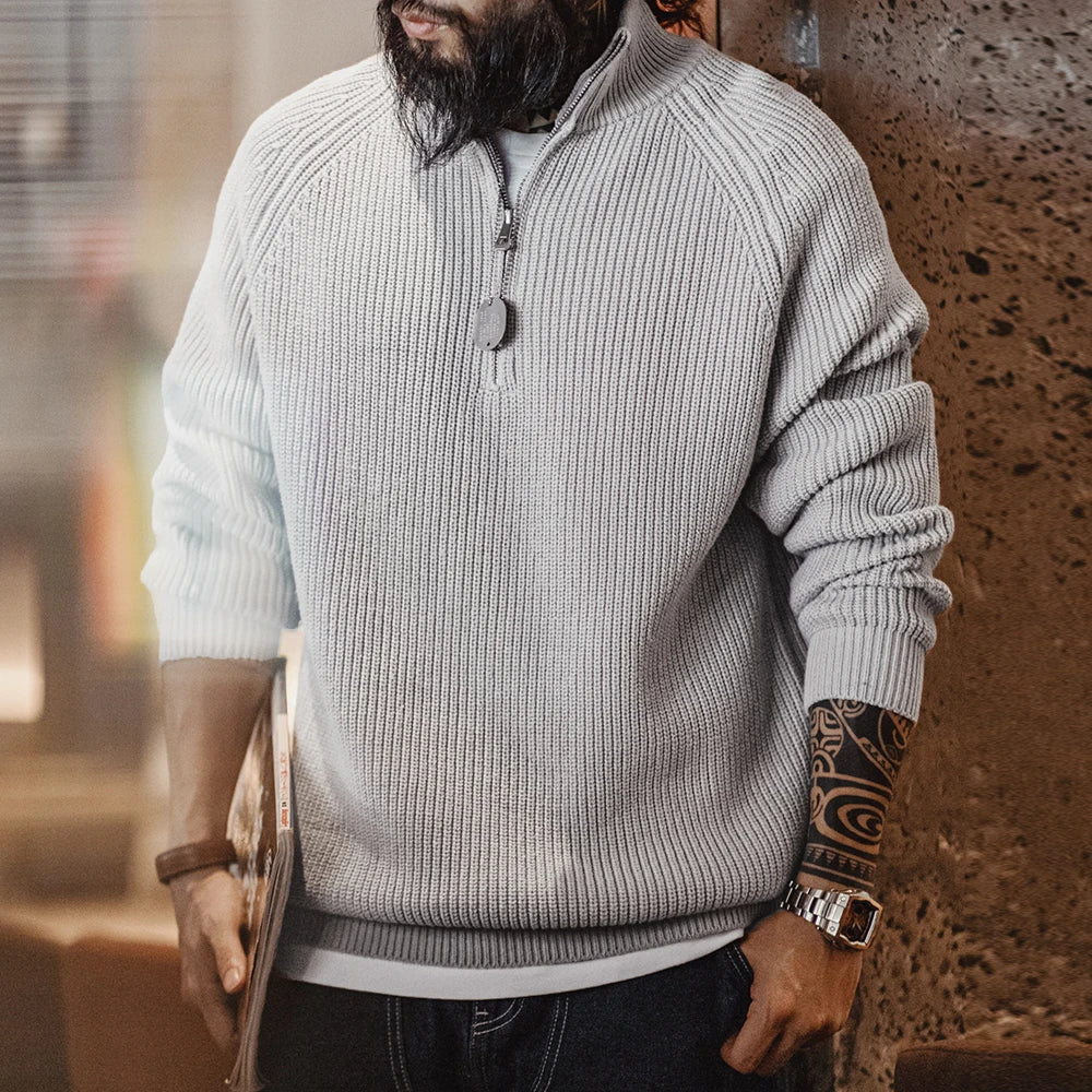 MADEN Cotton-Blend Half-Zip Sweater