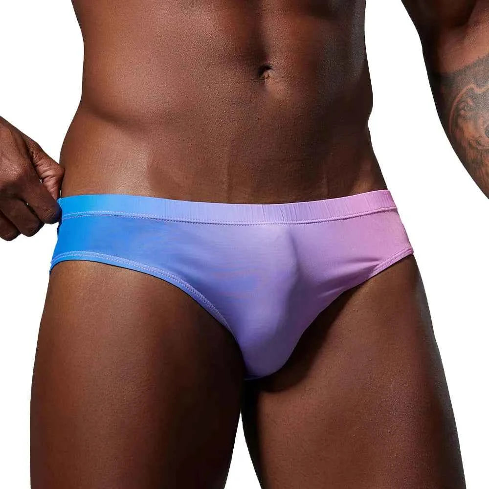 SEOBEAN Men's Trendy Triangle Underpants Sexy Tight Cartoon Style Gradient U Convex Pouch Tight Fit Pants