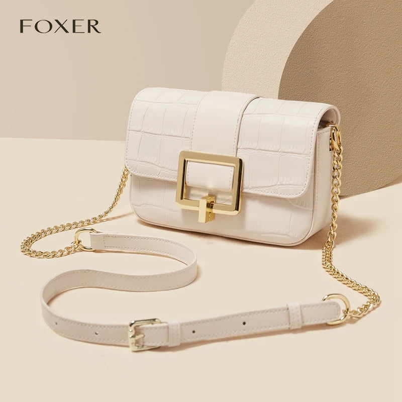 FOXER Split Leather Fashion Women Shoulder Bag Lady Crossbody Handbag Gift for Wife, Girlfriend
