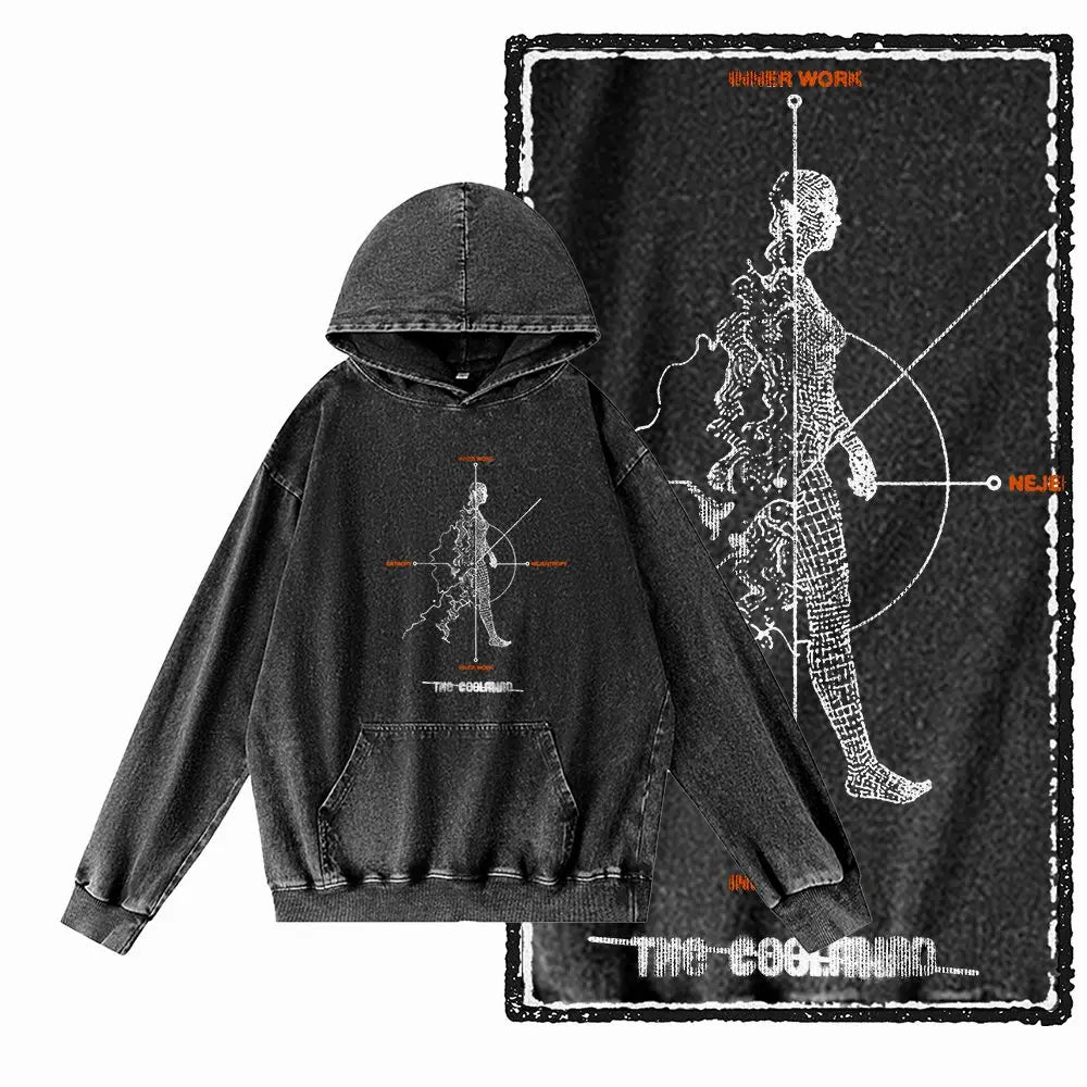 COOLMIND Acid-Washed Black Graphic Pullover