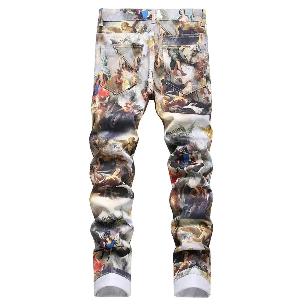 Men’s Classical Painting Print Jeans - ShopHub