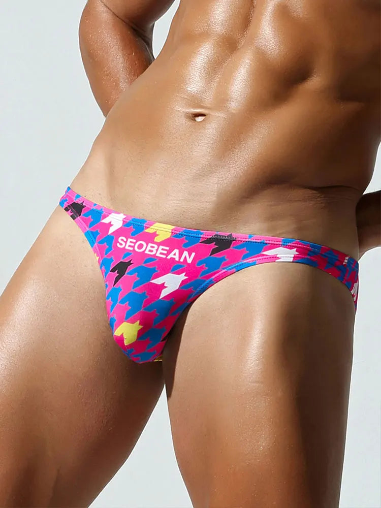 SEOBEAN Men's Printed Briefs with Contoured Pouch and Smooth Stretch Fabric - Sexy Fashion Underwear with Branded Waistband