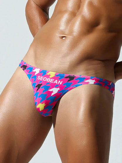 SEOBEAN Men's Printed Briefs with Contoured Pouch and Smooth Stretch Fabric - Sexy Fashion Underwear with Branded Waistband