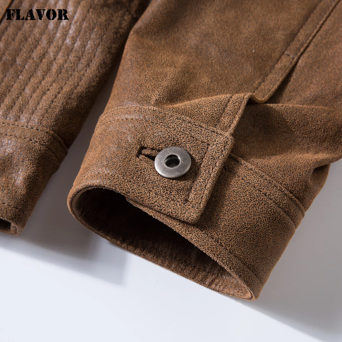 FLAVOR Men's Brown Leather Moto-Style Jacket