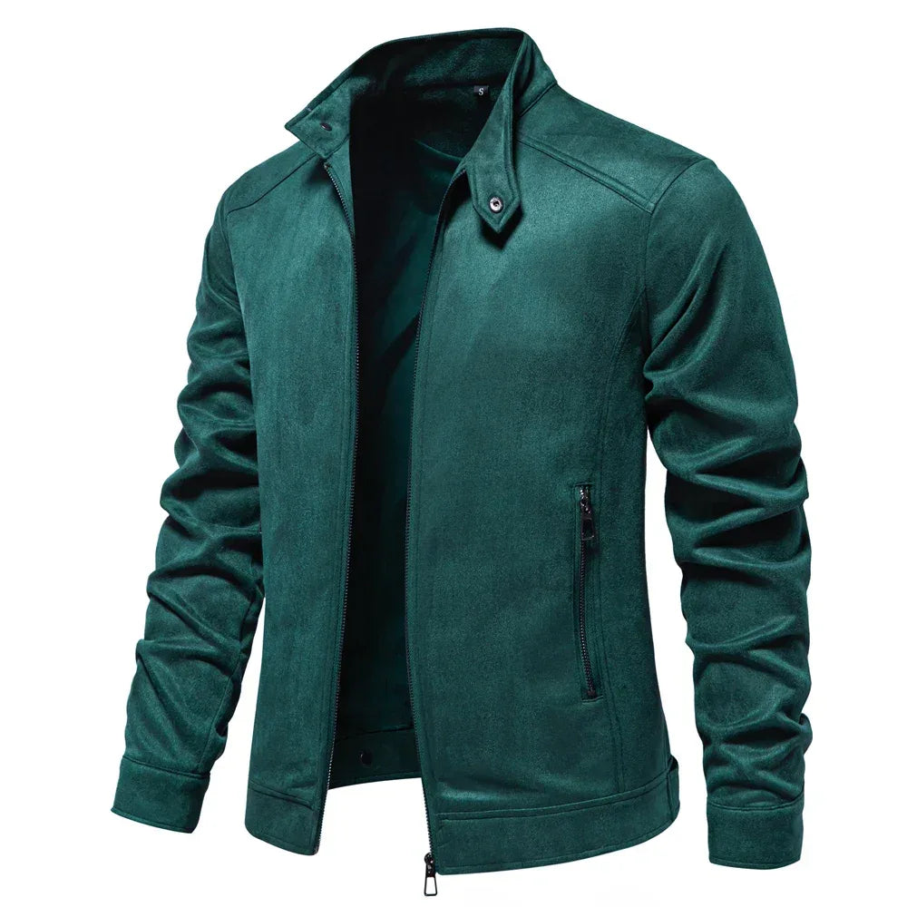 AIOPESON Men's Stand Collar Zip Suede Jackets - ShopHub