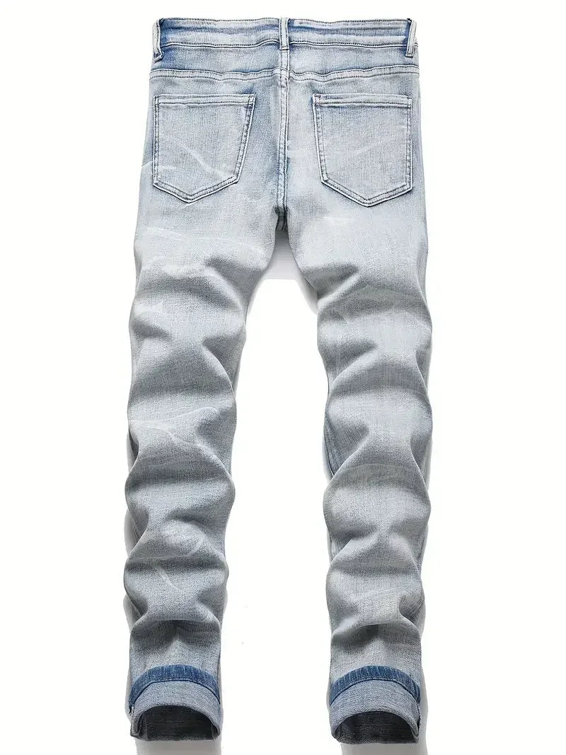 Men's Skinny Jeans With Patchwork Holes - ShopHub