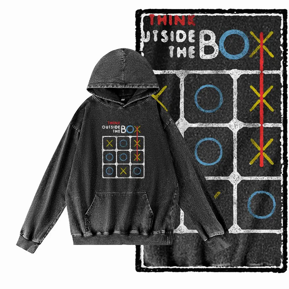 Think Outside the Box Acid-Washed Black Graphic Hoodie