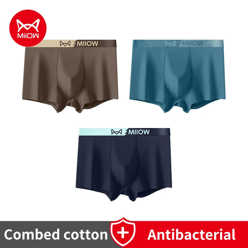 MiiOW Men's Antibacterial Underwear 3Pcs Cotton Boxers