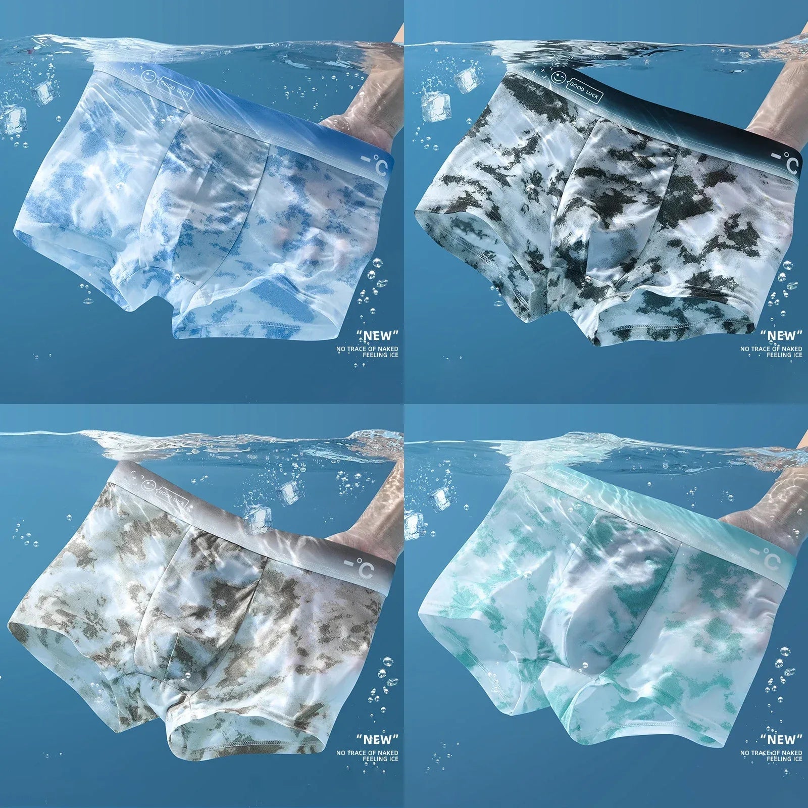 4 Pack Men's Ice Silk Boxer Shorts - ShopHub