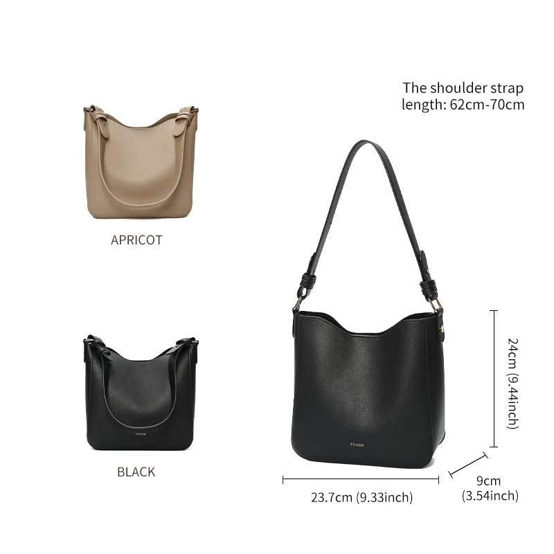 FOXER Simple Women Shoulder Bag Daily Commuting Tote Bag PU 2026 Casual Female Large Bucket Bag