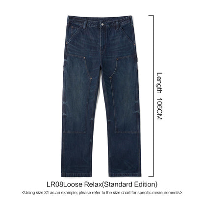 SIMWOOD High Standard 2026 Autumn Winter New 13.5oz Heavyweight Vintage Wash Carpenter Jeans Men Cargo Denim Pants