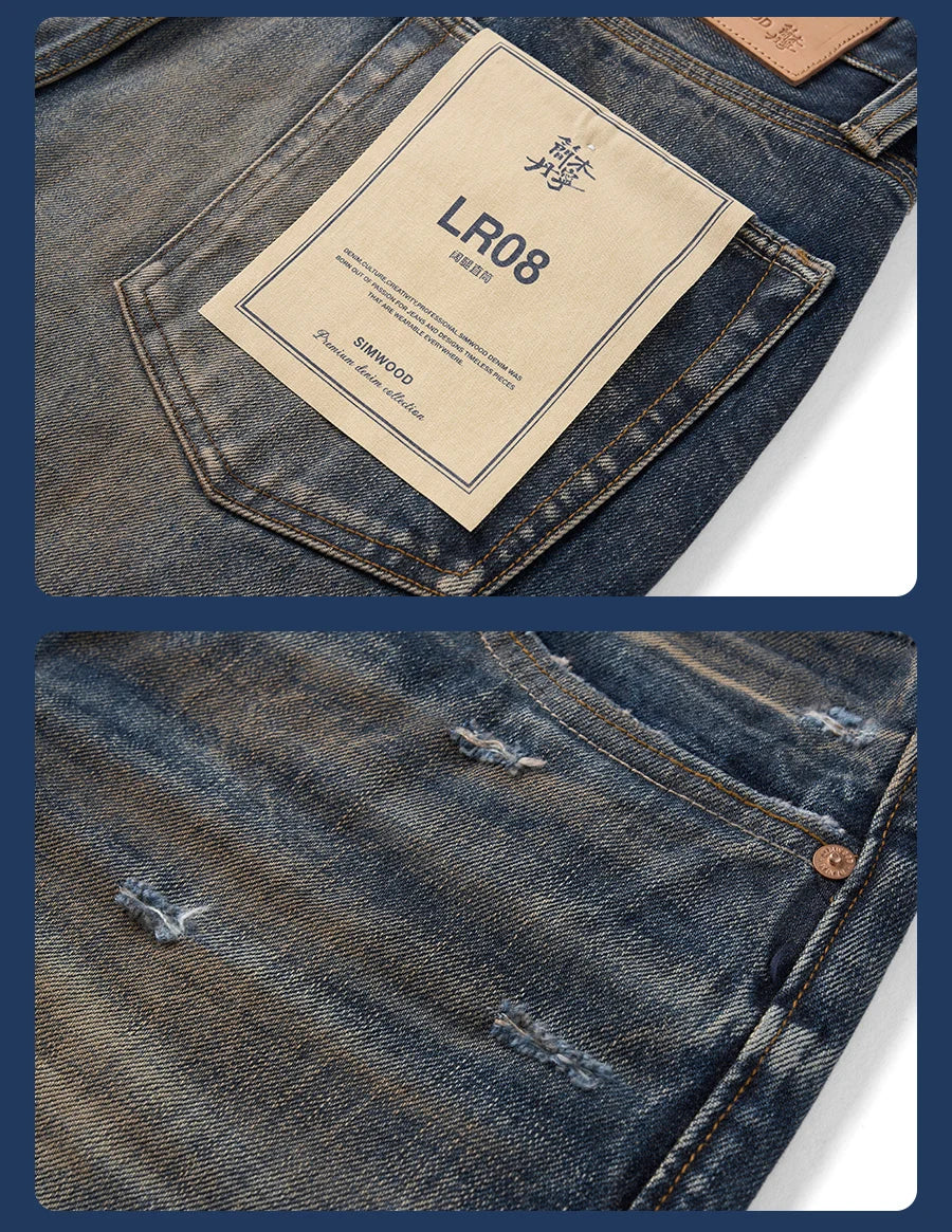 SIMWOOD High Standard Vintage Washed Selvedge Ripped Jeans