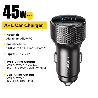 Essager Dual-port 45W USB-C car charger