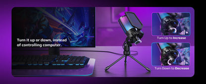 FIFINE USB Gaming Microphone on a stand, ideal for streaming, gaming, and podcasting with high-quality audio capture.