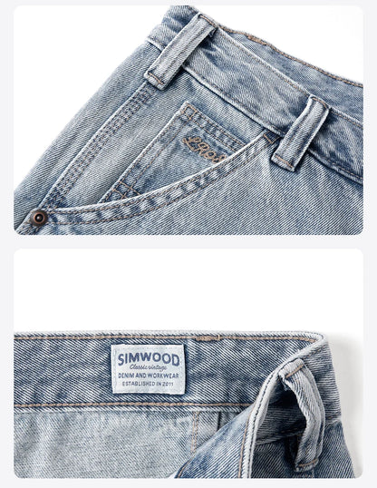 SIMWOOD 2026 Spring Summer New Loose Relax Logging Jeans Men 11oz Fabric Cargo Denim Trousers