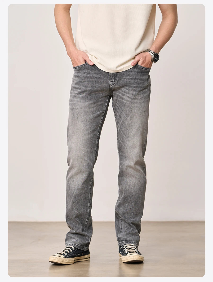 SIMWOOD【CT03/RS04】13.4OZ  Enzyme Washed Jeans Men 4-Way Stretch Denim Pants High Elastic