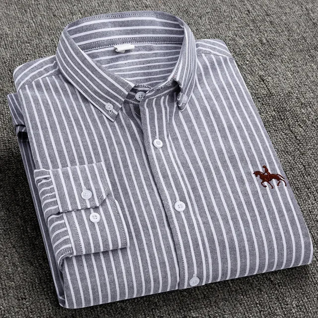 Casual Cotton Oxford Shirts for Men - Long Sleeve Regular Fit White Dress Shirt