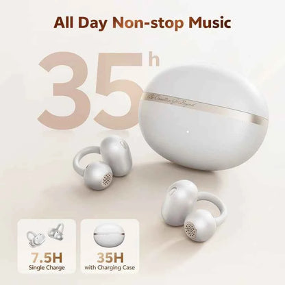 QCY CT06 Open Ear Wireless Earbuds with 4-Mic Calls and Bass Boost - Bluetooth 6.0 Clip-On Sports Headphones with 35 Hours Playtime