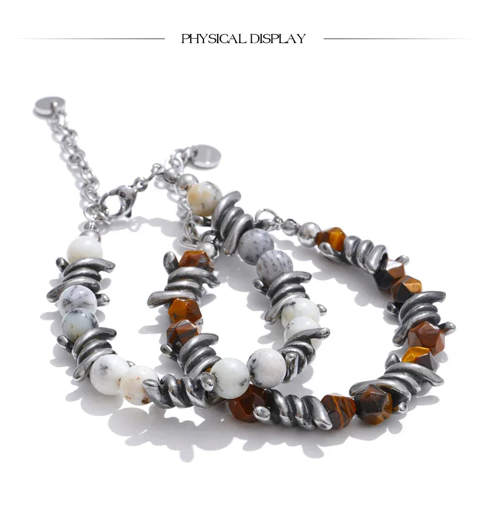 Natural Jade Tiger Stone Chain Men's Bracelet - ShopHub