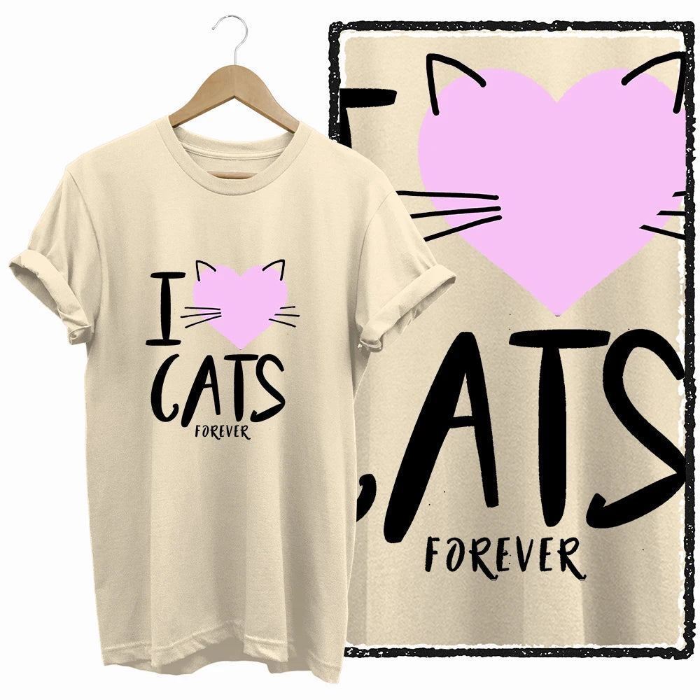 COOLMIND 100% Cotton Beige Cat Print Exclusive Graphic Women T Shirt Big Size Loose Cotton Cat Lover Women T Shirt Lovely Cat Te