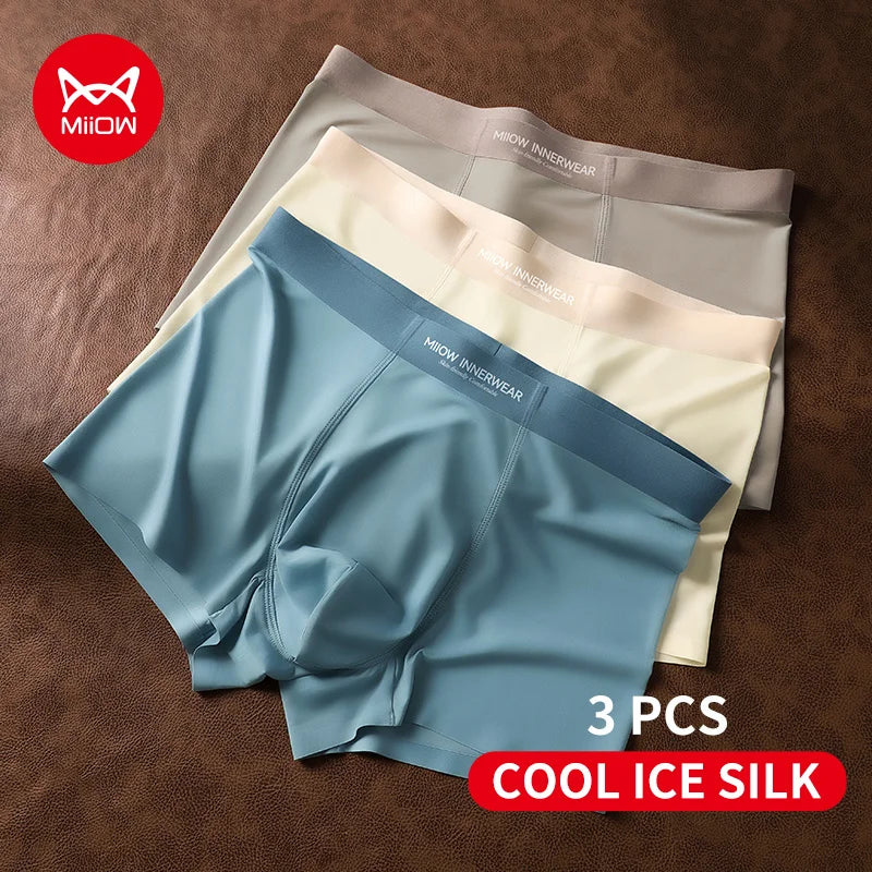 Silky Smooth Men's Boxer Underwear – MiiOW 3Pcs Ice Silk Comfort and Breathability