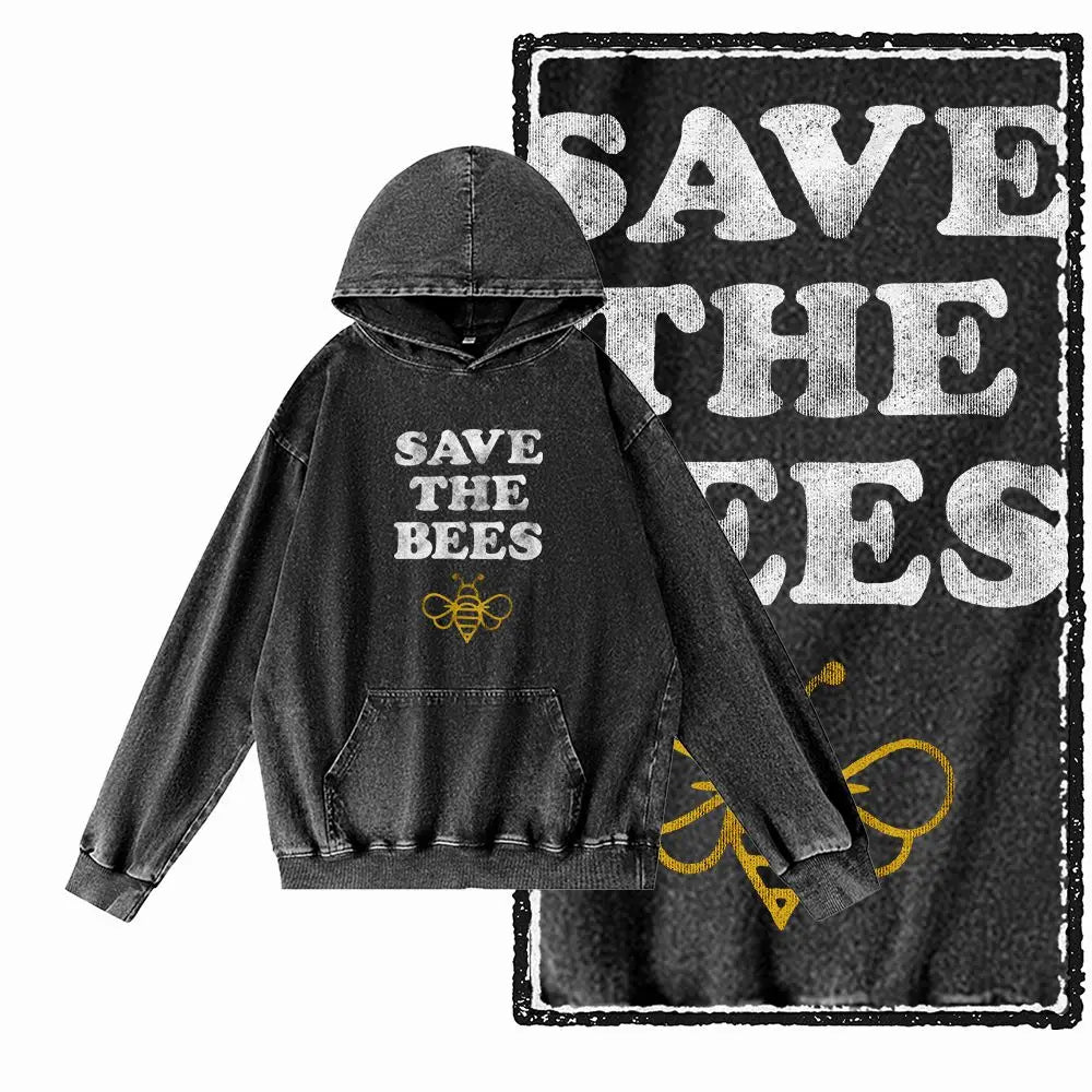 Hive Mind Bees Graphic Acid-Washed Black Hoodie