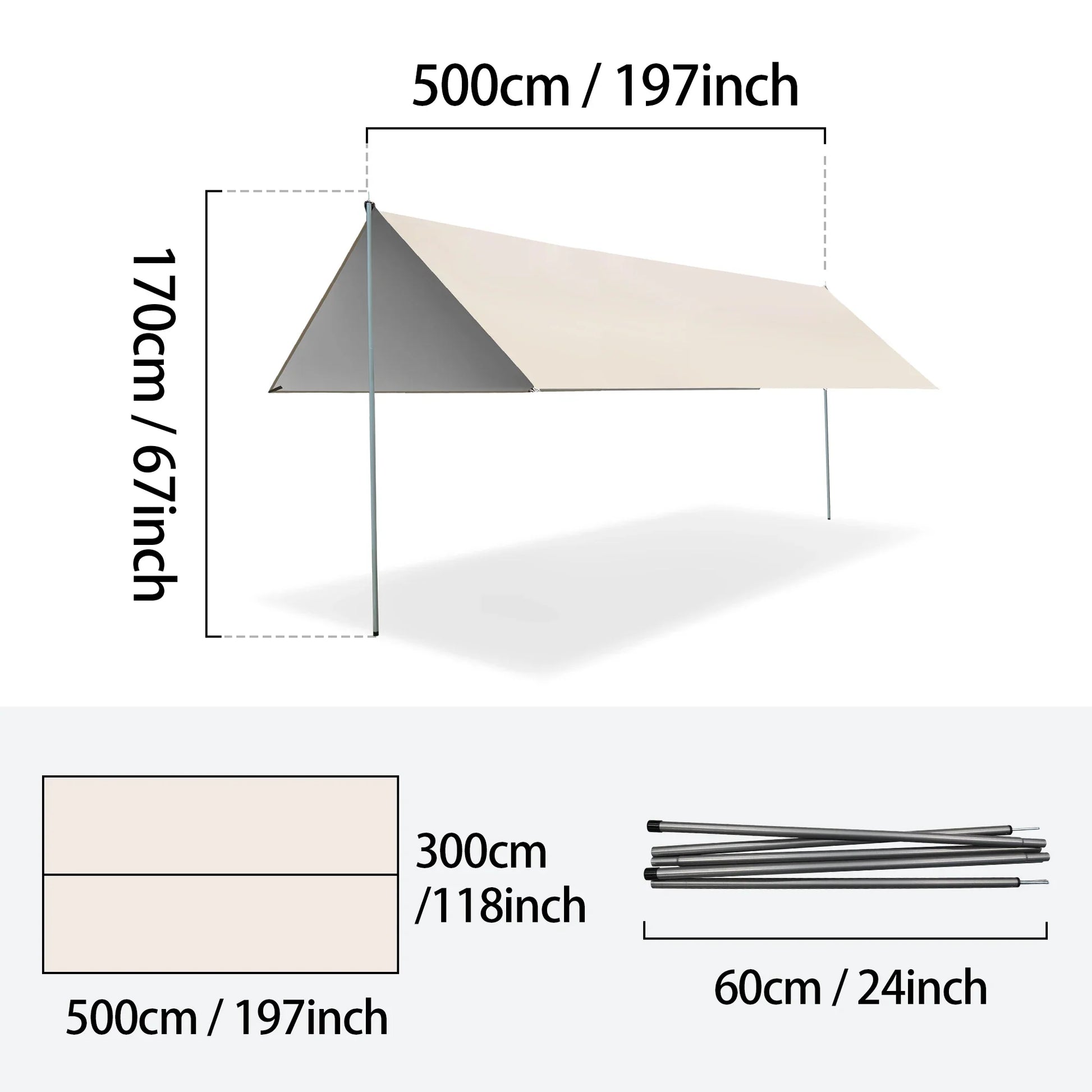 Large Portable Sunshade Tarp with Poles (2 sizes available) Habicare