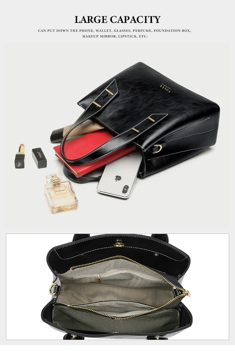 High Quality Women Split Leather Handbag Fashion Workplace Big Capacity Tote Bag Commuter Crossbody Shoulder Bags Mother's Gift